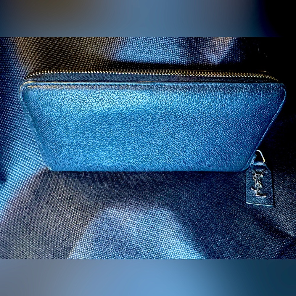 YSL Zip Around Wallet Saint Laurent Black Leather Silver Logo Discontinued RARE - Picture 4 of 16